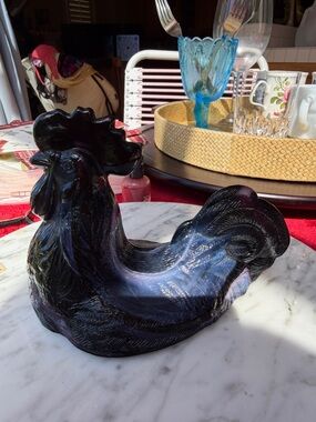 Westmoreland Black purple slag glass Rooster on nest Figurine top only stamped